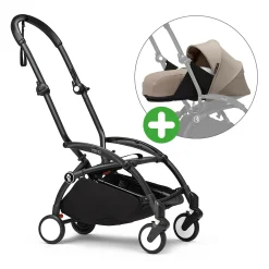 STOKKE Set YOYO³ Gestell Black mit 0+ Neugeborenen-Set Taupe*Kinder Kombi-Kinderwagen
