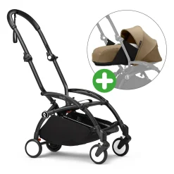 STOKKE Set YOYO³ Gestell Black mit 0+ Neugeborenen-Set Toffee*Kinder Kombi-Kinderwagen