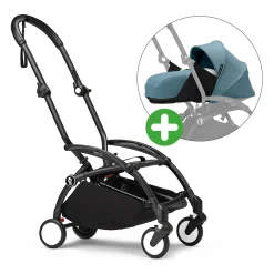 STOKKE Set YOYO³ Gestell Black mit 0+ Neugeborenen-Set Aqua*Kinder Kombi-Kinderwagen
