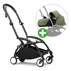 STOKKE Set YOYO³ Gestell Black mit 0+ Neugeborenen-Set Olive*Kinder Kombi-Kinderwagen