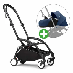 STOKKE Set YOYO³ Gestell Black mit 0+ Neugeborenen-Set France Blue*Kinder Kombi-Kinderwagen