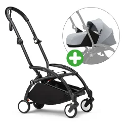 STOKKE Set YOYO³ Gestell Black mit 0+ Neugeborenen-Set Stone*Kinder Kombi-Kinderwagen