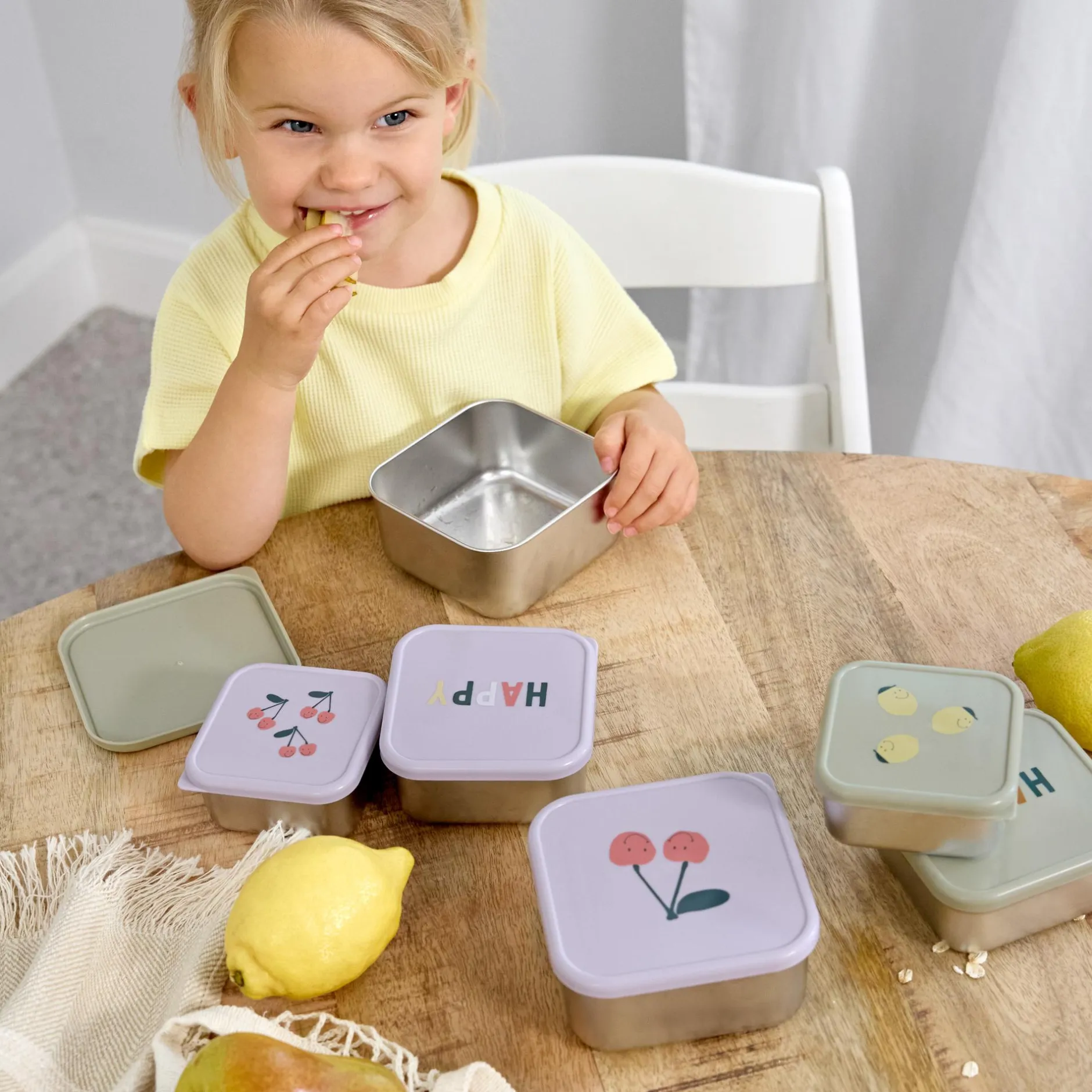 Lu00c4SSIG Snackbox-Set Happy Fruits Zitrone* Nahrungsbehälter