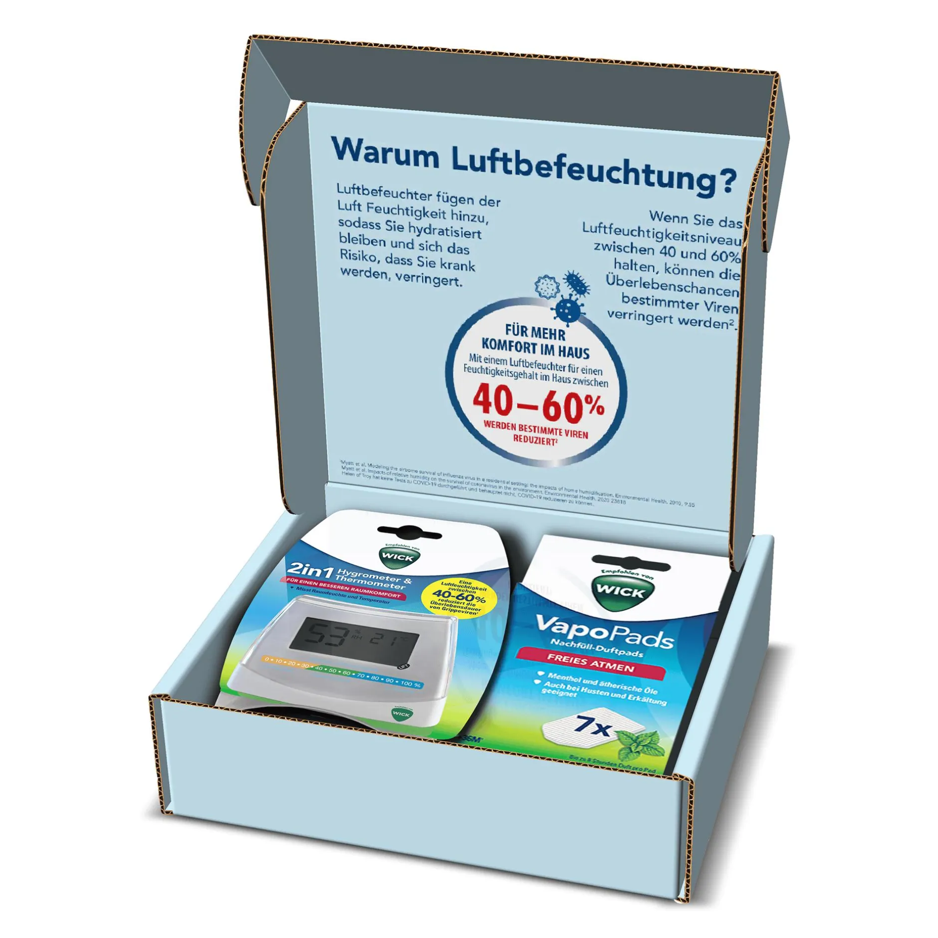 WICK Starter Kit 2-in-1 Hygrometer & Thermometer mit VapoPads Menthol* Luftbefeuchter