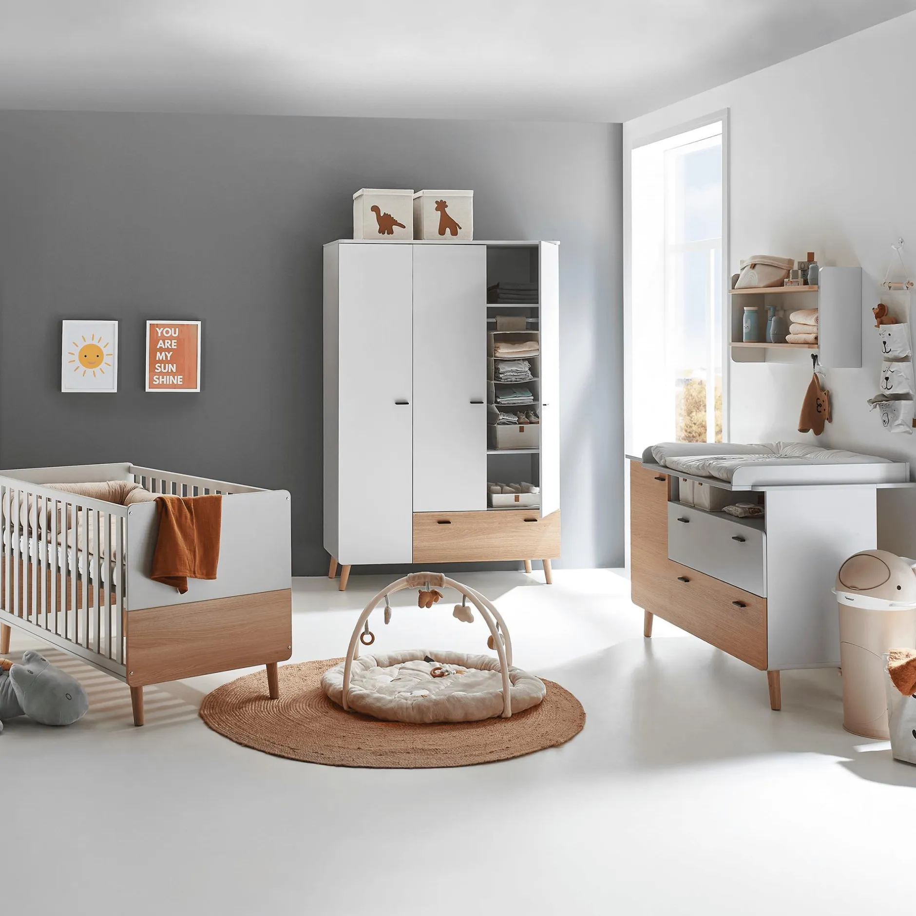 Arthur Berndt 3-teiliges Babyzimmer Lovis mit Kommodenfüße 88 cm für die breite Wickelkommode* Babyzimmer Sets