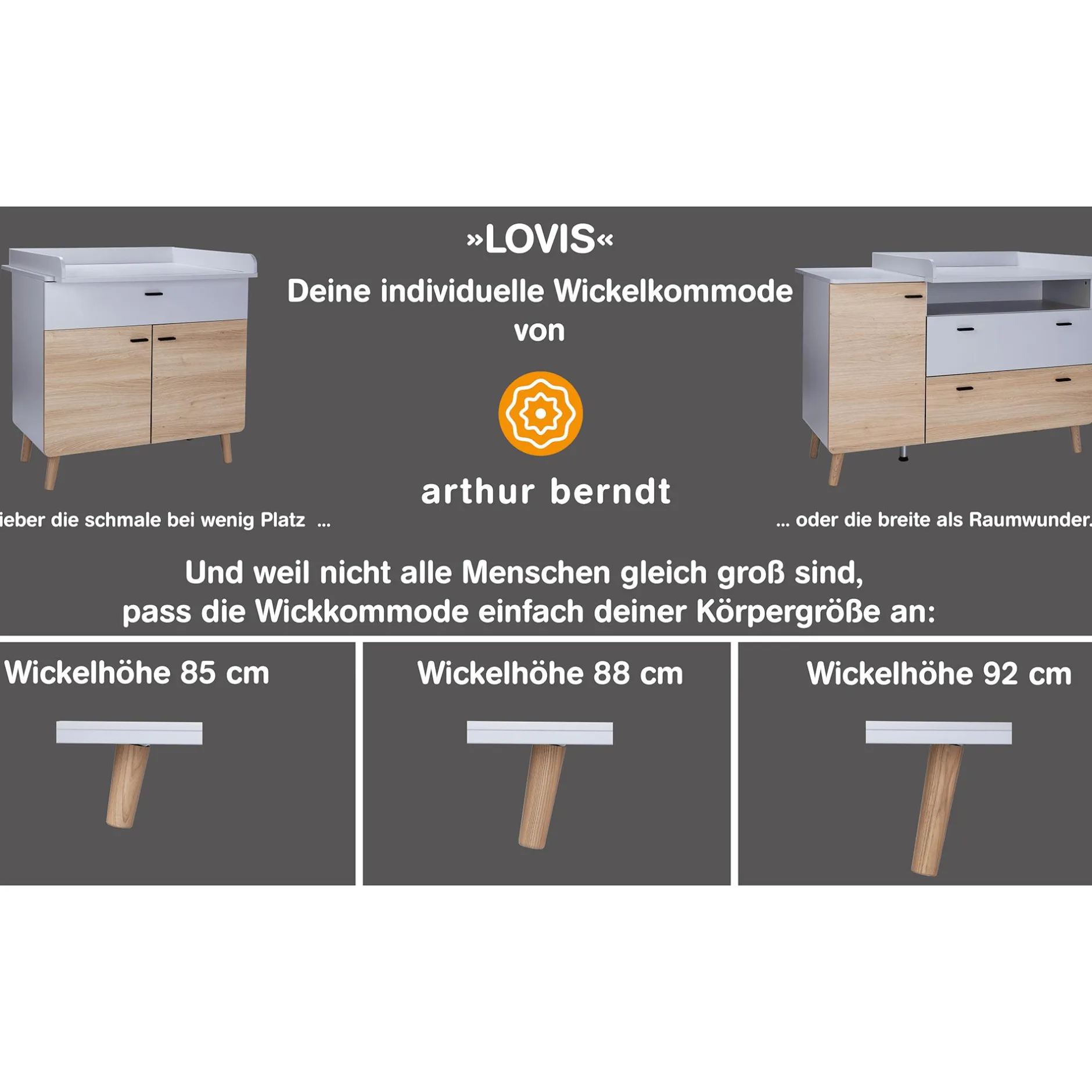 Arthur Berndt 2-teiliges Spar-Set Babyzimmer Lovis mit Kommodenfüßen 92 cm für die schmale Wickelkommode* Babyzimmer Sets